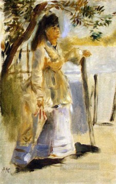 ピエール=オーギュスト・ルノワール Painting - 柵のそばの女 ピエール・オーギュスト・ルノワール